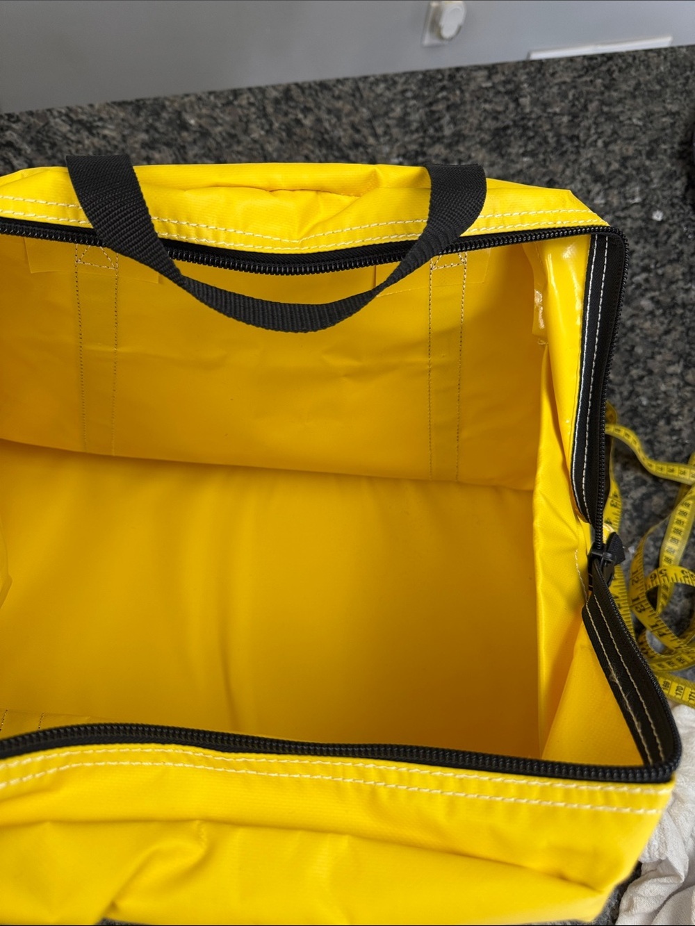 Waterproof heavy duty vinyl Bright Yellow Tote Bag with Black Straps NEW - Picture 8 of 8